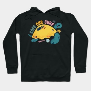 Safe our Surf quote with cute sea animal turtle, starfish, coral and shell aesthetic pastel color illustration. Hoodie